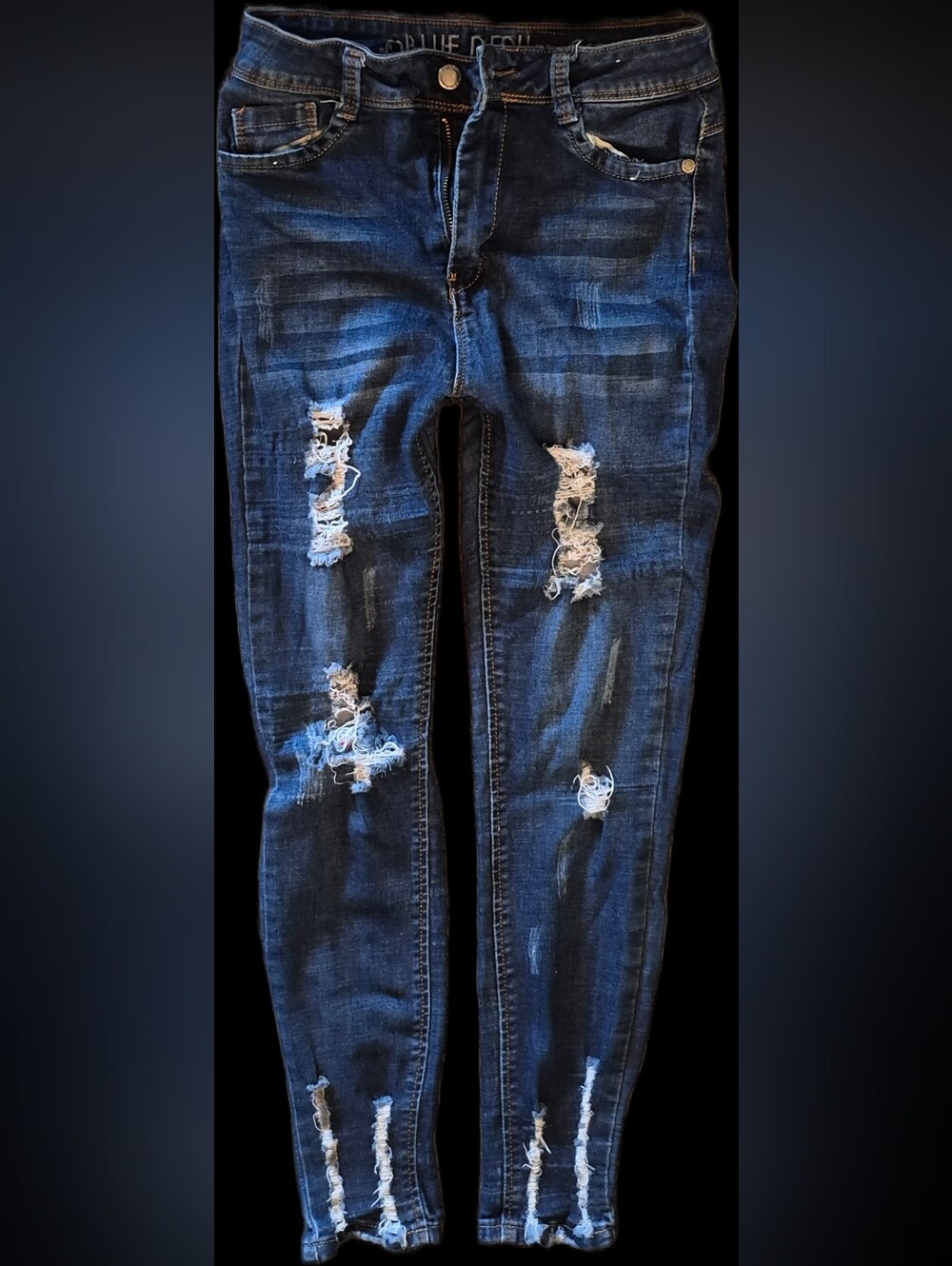 Women’s Distressed Skinny Jeans - Dark Blue
